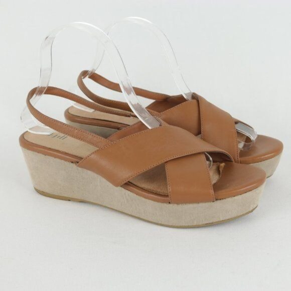 J. Jill Women's Size 9.5 Tan Leather Platform Slingback Open Toe Sandals - Picture 1 of 8